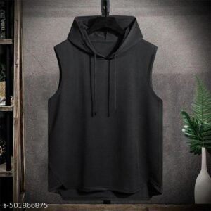 Hooded Black Sports Mens Casual Tshirt Vest Tank top