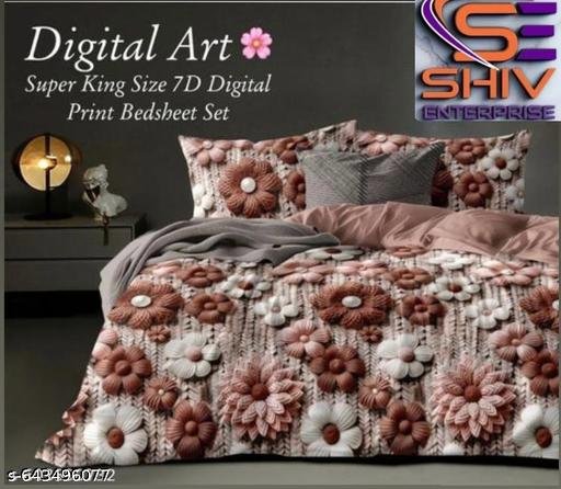 Super King Size 7D Digital Prints Bedsheet Set Digital Art King 1 Super King Size Bedsheet with beautiful 7D effect2 Large Size Pillow Covers Size inches Fabric Cotton Brand SHIV ENTERPRISES Pvc Packing Best Lowest Price Awesome Quality Quality Product for Quality Lovers