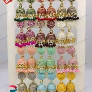 Earrings Jhumkhi New Fancy Oxidize Small Jhumkhi Earrings For Women& Girls (Combo Of 12 Color) In Color Green, Red, Black, Pink, Maroon, White, Peach, Pista, Baby Pink, Grey, Aqua, Yellow