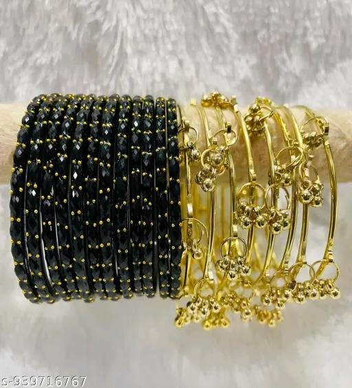 Kashmiri Bangles Glass Bangles with Zircon Gemstone & Bead Detailing - Glossy Finish Chudi Set for Women & Girls - Image 3
