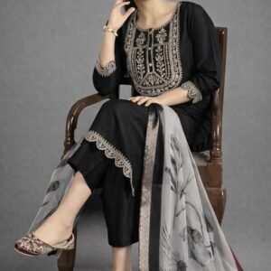 Women  Embroidered   Slub Rayon Straight Kurta Pant Duptta Set
