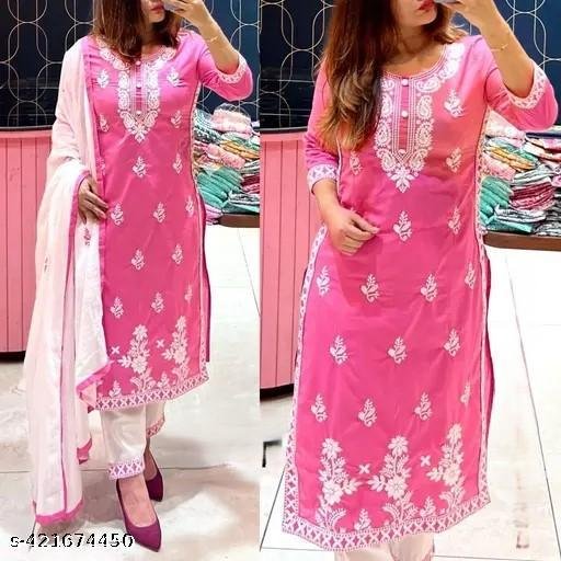 Stylish Chikankary Women Top & Bottom Sets