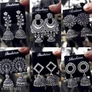 Women fashion jhumka oxidised Silver Earrings for women Combo chandbali pearl stylish jhumkas traditional Jhumki Earrings For girls Ear Rings (PACK Of 6)