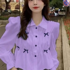 Trendy Pleated Long Sleeve Women Shirt top&tunic