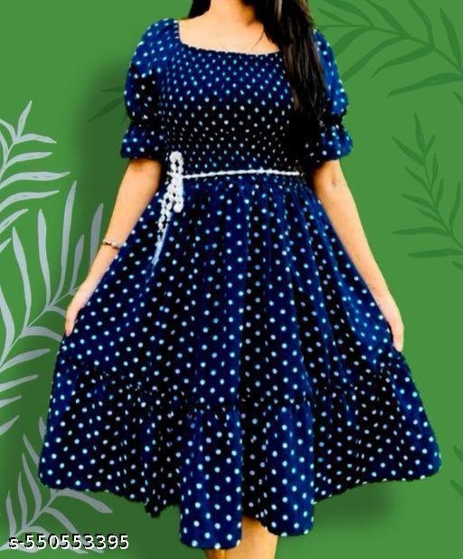 jss kids dot navy | A-Line Silhouette, Tiered Skirt, Smocked Bodice, Midi, Puff Sleeve, Square, A-Line, Tiered, Pull-on, None, Belted, A-Line Dress, for Girls Navy, White | A-line dress, A-line fit, midi length, puff sleeve sleeves, square neckline, in navy with white polka dots - Image 4