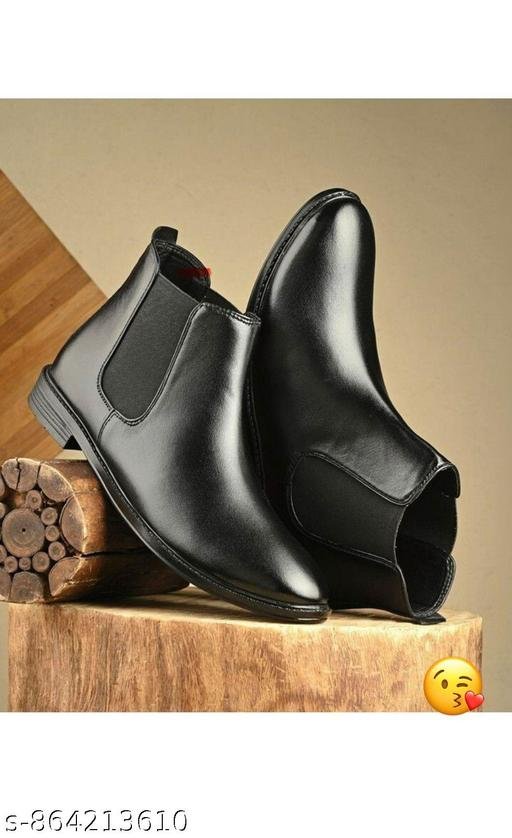 Men's and Boy's Trending Black Chelsea Boots|Ankle Boot |Men's High Ankle Slip On Outdoor Fashion Winter Stylish Formal and Semi Casual Boot Synthetic Leather Slip On Ankle Boots with Elastic Side Panel