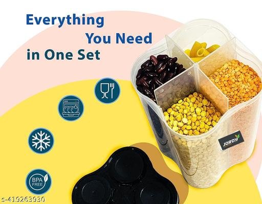 Airtight Kitchen Containers Set (Pack of 2), Cereal Container For Kitchen Storage Set, Plastic Fridge Food Storage Container, Kitchen Storage Jar with 4 Sections and Dispenser, (Black) - Image 3