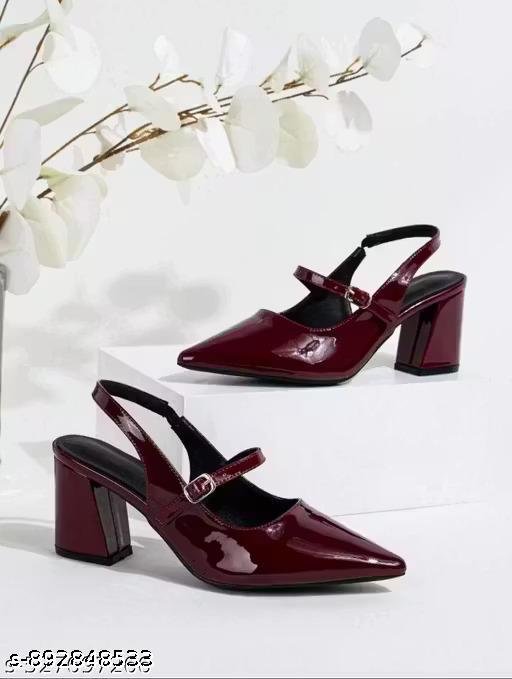 burgundy backless high heel pointed toe sandals new breathable chunky heel