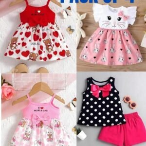 pack of 4 combo pack Latest trendy baby girls cotton frock - summer  pack of 4 combo | 1 month to 5 year kids dress clothing