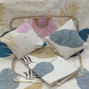 Home 5pc bedsheet set (1King size Bedsheet + 2 Pillow Covers with Embroidery+ 2 Cushion Cover with Embroidery with filler) Heavy Quality Multicolor five piece set