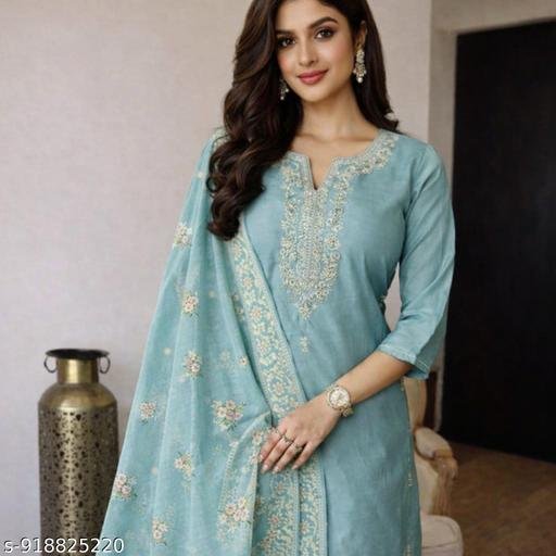 Fancy Rayon Slub kurta Set With dupatta - Image 5