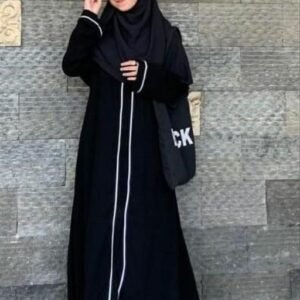 ELEGANT NEW TRENDY DESIGNER BURKHA WHITE PIPING MODERN ABAYA FOR WOMEN BLACK ABAYA BURQA (WITHOUT HIJAB)
