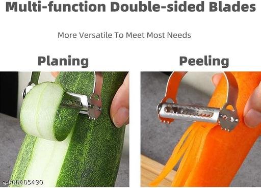 Stainless Steel 2-in-1 Julienne Vegetable Peeler | Multi-Functional Fruit & Vegetable Shredder Slicer | Double Planing Cutter for Potato, Cucumber, Carrot & Melon Grater (Silver) - Image 4