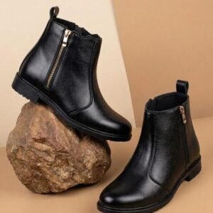 Men Stylish Black Synthetic Leather Chelsea Boots with Side Zipper Casual Formal Ankle Shoes