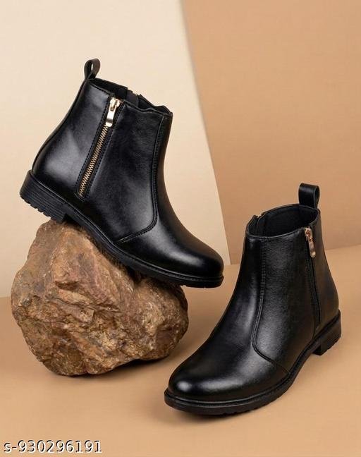Men Stylish Black Synthetic Leather Chelsea Boots with Side Zipper Casual Formal Ankle Shoes