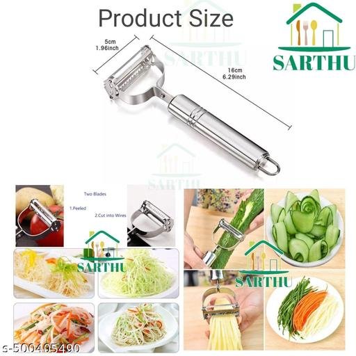 Stainless Steel 2-in-1 Julienne Vegetable Peeler | Multi-Functional Fruit & Vegetable Shredder Slicer | Double Planing Cutter for Potato, Cucumber, Carrot & Melon Grater (Silver) - Image 5