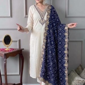 Women Rayon Embroidered Kurta Bottomwear Set With Printed Badhani Embroidered Dupatta