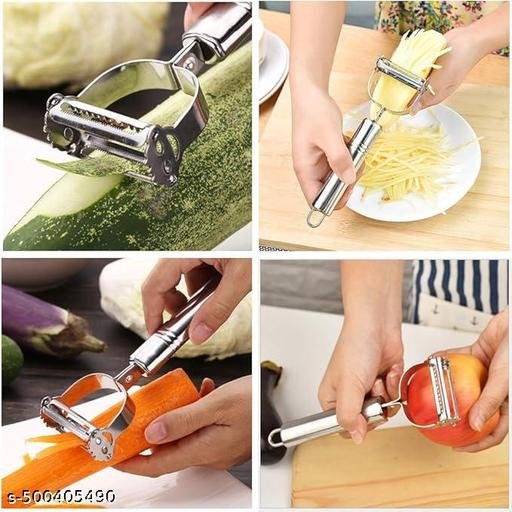 Stainless Steel 2-in-1 Julienne Vegetable Peeler | Multi-Functional Fruit & Vegetable Shredder Slicer | Double Planing Cutter for Potato, Cucumber, Carrot & Melon Grater (Silver) - Image 3