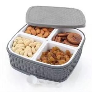 FREYA Premium Quality Dry Fruit Storage Box| Airtight Storage Container with lid| Serving Box |Masala Box for Kitchen | 4 Section BOX-1000 ML (PACK OF 1, GREY) 1 Piece Spice Set (Plastic, Grey)