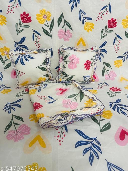 Queen Size Double Bedsheet Set with 2 Frilly Pillow Covers & 2 Frilled Cushions – Elegant Frill Design - Image 4