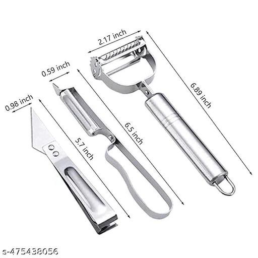 OXMEZA 3 in 1 Kitchen Vegetable and Fruit Peeler, Stainless Steel, Multifunctional Fruit Peelers with 3 Blades Stainless Potato Peeler Stainless Steel Shredder Slicer for Cabbage, Apple, Carrot (3 Pcs Set) - Image 3