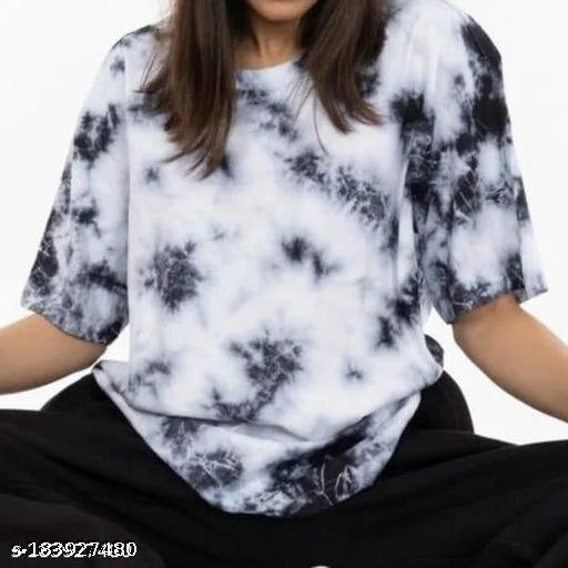 Pretty Latest Women Comfy Feminine Women Tops & Tunics T Shirt Girl Stylish Tie/Dye Top White Black Colur Pure Cotton Regular Fit Very Comfortable And Fashionable Korean American Stylesh Unisex Tshirt Women Girls Casual Summer Wear Short Selevs Fancy TOP T Shirt Ladies ETC