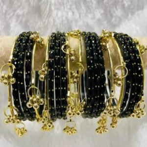 Kashmiri Bangles Glass Bangles with Zircon Gemstone & Bead Detailing - Glossy Finish Chudi Set for Women & Girls