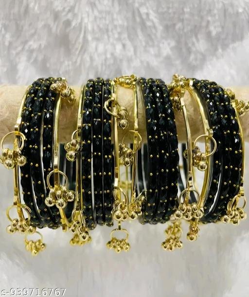 Kashmiri Bangles Glass Bangles with Zircon Gemstone & Bead Detailing - Glossy Finish Chudi Set for Women & Girls