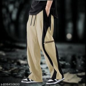 Men’s Stretchable Poly Twill Track Pants – Two-Tone Loose Parallel Fit Joggers with Zipper Pocket & Side Piping | Modern Casual Wear Trousers