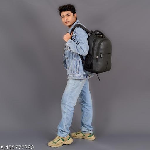 Size: M (15-30L) Trendy Boys School Bag Black PU Leather Bagpack For Women 15.6" Laptop Backpacks For Men Office College & Travel - Image 5