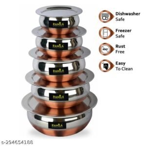 Stainless Steel Copper Bottom Handi Kitchen Serving & Cookware Bowl Cooking Bowl Handi Set 5-Pieces Biryani Handi Set