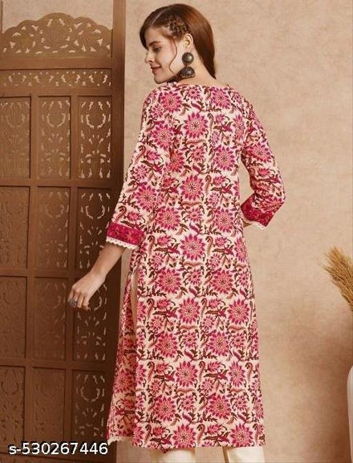 V Neck Floral Printed Single Kurta Only - Image 4