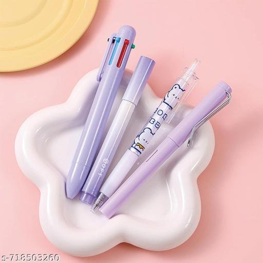 7 Pcs Cute Stationery Set Kawaii School Supplies Office Supplies Including Ballpoint Pens Pencil Sharpener Highlighter Correction Tape Ruler Utility Knife (purple) - Image 4