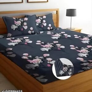 Super Soft Glace Cotton All Round Elastic Fitted Bed Bedsheet Double King Size Bedsheet 72x78x8 Inches with 2 Pillow Covers Fit in 6 inch mattress ( single bedsheet size with 1 pillow cover)