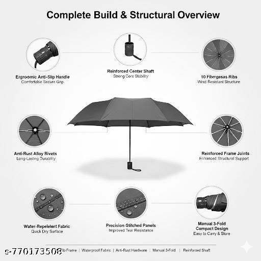 Pack of 2 3 Fold Manual Umbrella for Men & Women | Windproof Waterproof Folding Rain Umbrella | UV Protection Sun & Rain Travel Compact Chhata. - Image 5
