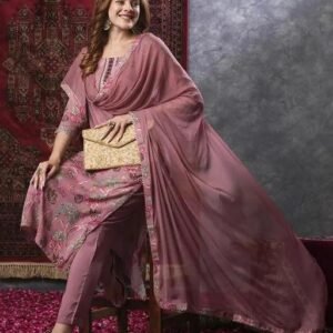 Vidusha Rayon Printed kurti Pant Dupatta Set For Women's