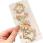 Korean 4pc Fancy Bling lady girls women kids hair accessories pearl resin acrylic hair clips rhinestone bobby pins hair slides women hairpins
