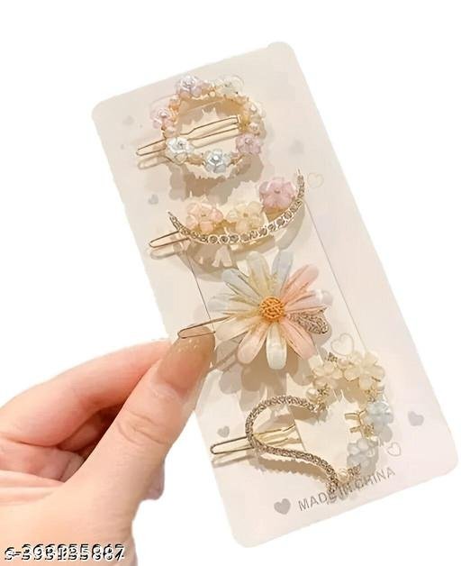 Korean 4pc Fancy Bling lady girls women kids hair accessories pearl resin acrylic hair clips rhinestone bobby pins hair slides women hairpins