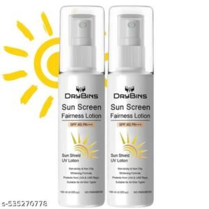 ड्राईबिन्स सनस्क्रीन-SPF 40+ PA+++ एंटी-रिंकल के लिए व्हाइटनिंग सनस्क्रीन, नॉन-ग्रीसी, चौड़े स्पेक्ट्रम के साथ, UVA और UVB किरणों से सुरक्षा, टैन फ्री स्किन और सभी त्वचा प्रकारों के लिए सूरज से सुरक्षा 100ml पैक 2