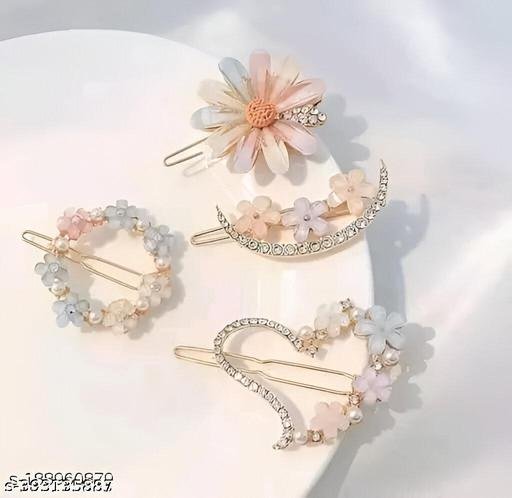 Korean 4pc Fancy Bling lady girls women kids hair accessories pearl resin acrylic hair clips rhinestone bobby pins hair slides women hairpins - Image 4