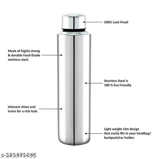 SHOPNJOY Stainless Steel 1 Litre Leakage Proof Water Bottle For Home & Kitchen,Office,School,Gym,Travelling With Free Bottle Cleaning Brush (Pack Of-01, 1000ML) - Image 3