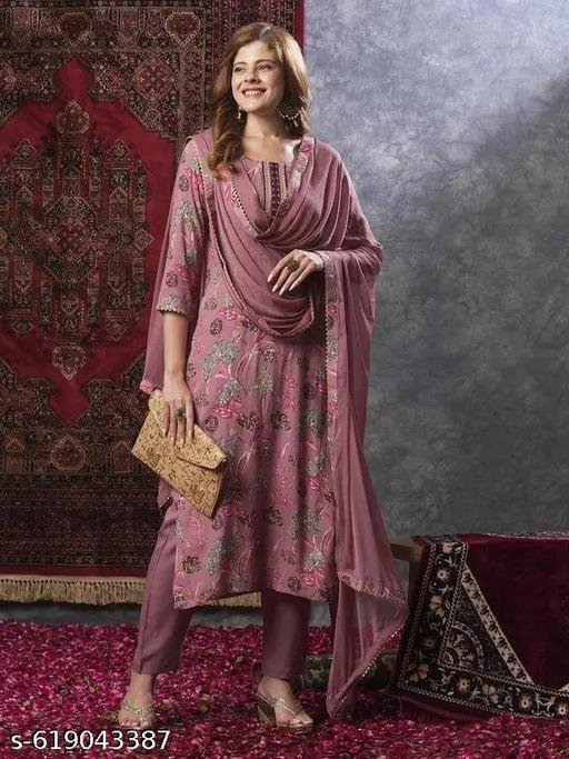 Vidusha Rayon Printed kurti Pant Dupatta Set For Women's - Image 3
