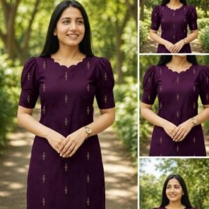 Elegant Wine Cotton Printed Kurti Women