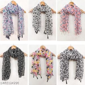 Women's Printed georgette Multicolored Scarf and Stoles with Tassels