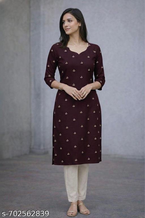 Elegant Wine Cotton Kurti Women - Image 3