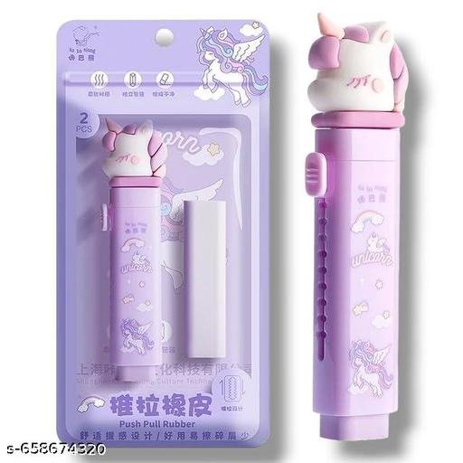 Kawaii Purple Stationery Combo Set for Girls | Kawaii Pencil Case Pouch with Zipper & Push Pull Eraser with Refills | Back to School Supplies Gift for Kids (Purple) - Image 3