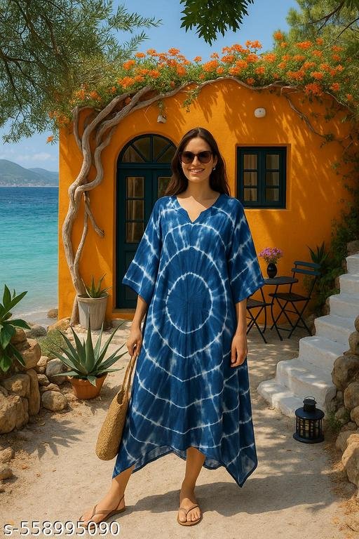 Women Tie & Dye Loose Fit Rayon Crepe Kaftan Kurta - Image 5