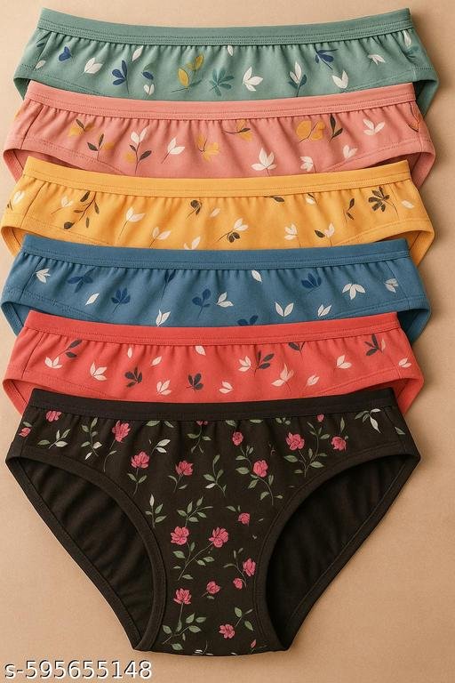 Pack of 6 Women's Mid Waist Comfortable Panty Breif/Hipster Innerwear Soft Stretchable Panties Women & Girls Cotton Briefs Combo