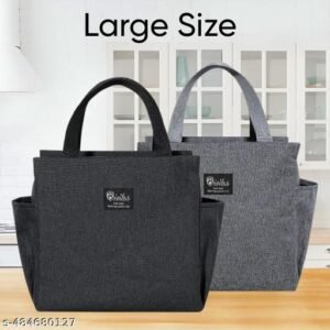 CROSSLINE Present 2Pcs  Lunch Bags Small for Women Work, Student Kids to School, Thermal Cooler Tote Bag Picnic Organizer Storage Lunch Box Portable and Reusable (Black | Gray)