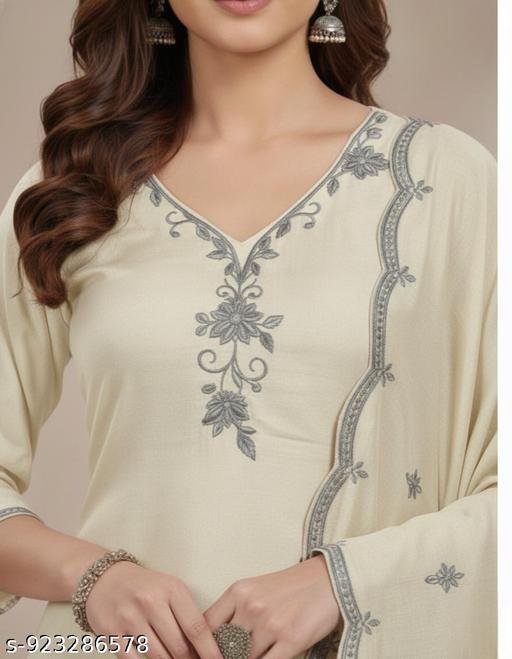 Trendy Kurta Pant Set for Women with Embroidery Work & Soft Printed Dupatta - Image 4